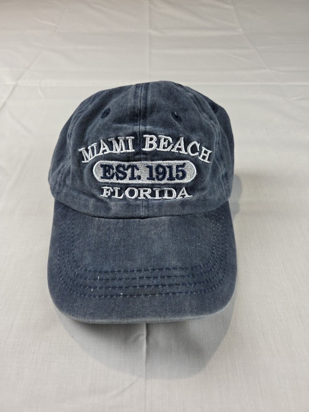 MIAMI BEACH FLORIDA EST 1914 ADJUSTABLE STRAPBACK BASEBALL HAT/CAP BLUE, VACA